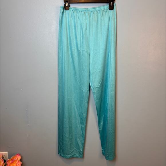Vintage Vanity Fair Aqua Blue Pajamas 2 piece set Womens small Lace VNeck Button - Picture 5 of 9